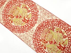 アンティーク　絵皿に花鳥模様織り出し袋帯（着用可）